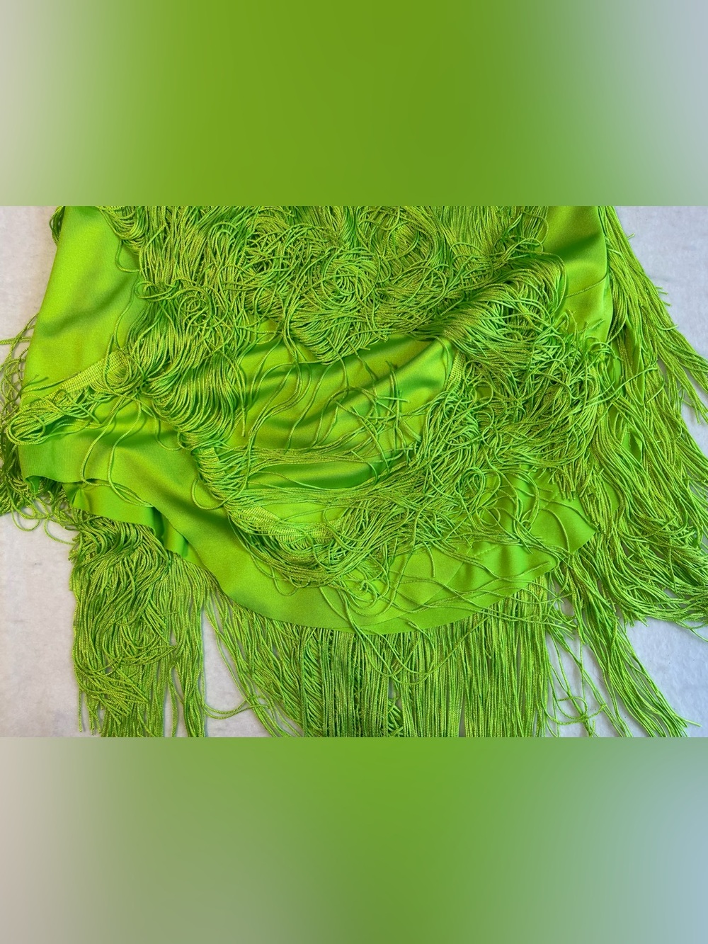Neon Lime Green Latin Salsa Ballroom Fringe Rhinestone Dance Dress | S/M - Picture 8 of 9